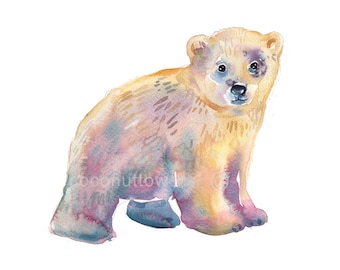 Polar Bear, Childrens Art, Nursery Art, Animal Painting, Watercolor Painting, Nursery Art Print, Baby Polar Bear
