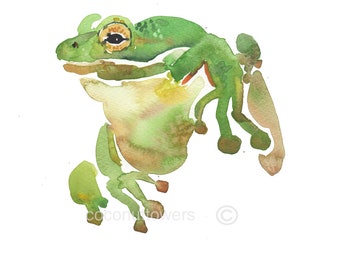 Childrens Art - Size 8x10in  - Watercolor Art- Nursery Art Print- Green Tree Frog