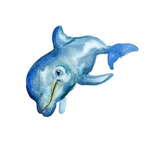 Children's Art -Animal Painting  - Size 8x10in -Watercolor Painting -   Nursery Art Print - Dolphin 2