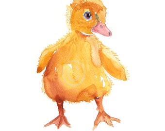 Duckling - Baby Duck   - Watercolor painting -  Animal Art - size  8x10inches  - Watercolor  Art- Nursery Art Print