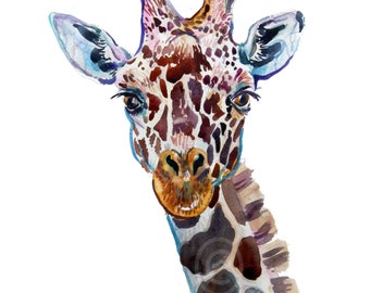 Giraffe 2  -  Watercolor Animal  - size 11 x 14 in  - Watercolor  Painting - Animal Art Print