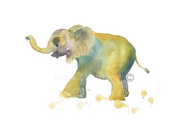 Children's Art - Elephant 5 - Animal Paintin - A4 11.7x8.3in -  Nursery Art Print - from an Original Watercolor  Painting
