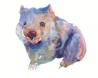 Wombat - Size 8x10in - Watercolor Painting - Art Print - Nursery Art