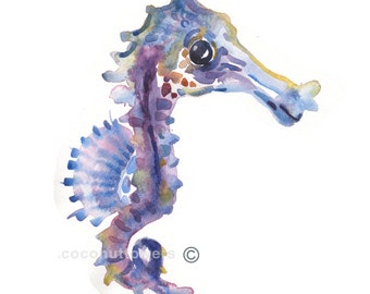 Childrens Art - Dierenschilderen - Formaat 8x10in - Aquarel schilderen - Nursery Art Print- Sea Horse