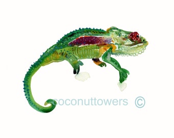 Chameleon - dieren schilderij - grootte 8 x 10 in - aquarel Art-kwekerij Art Print