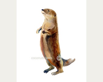 Otter - Animal painting - Size 8x10in - Watercolor  Art- Nursery Art Print