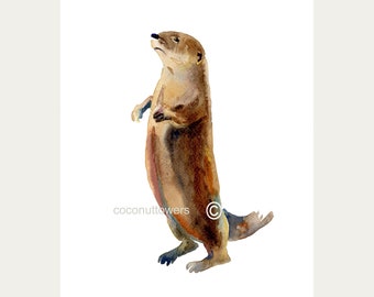 Otter - dieren schilderij - grootte 8x10in - aquarel Art - kwekerij Art Print