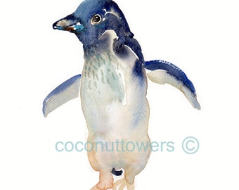 Penguin  baby - Size 8x10in - Watercolor  Painting - Nursery Art Print - Animal Painting