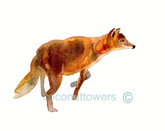 Fox - Size 8x10in -  Watercolor Original Art- Nursery Art Print
