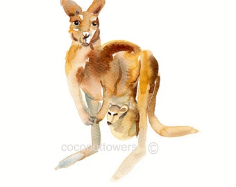 Children's Art - kangaroo  - Size 8x10 inches  -  Nursery Art Print