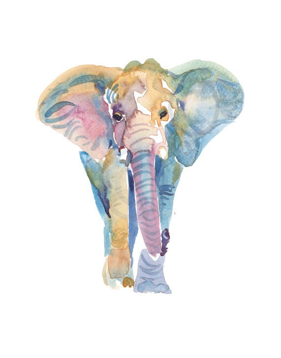 Elephant, Painting, Watercolor, Watercolor Elephant , Watercolor print ,  Animal Art Print