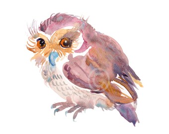Childrens Art - Animal Painting - Size 8x10inches  - Watercolor Painting - Nursery Art Print-  Baby Xenoglaux Owl