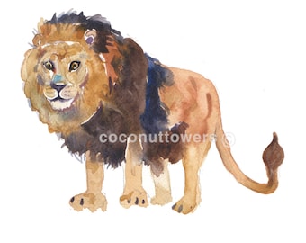 Lion - Animal Painting - Size 8 x 10in - Original Watercolor  Art- Nursery Art Print