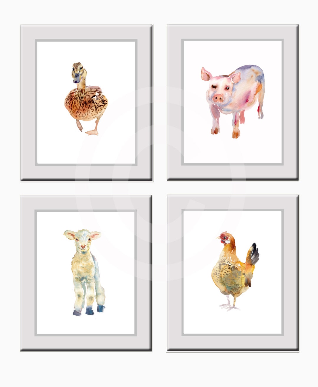Farm Animal Prints,watercolor Painting,duck,pig,lamb,chicken, Nursery ...