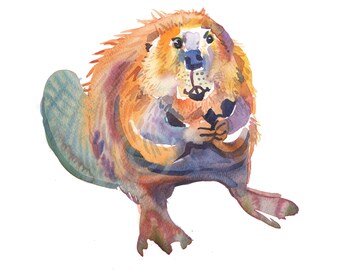 Beaver - Size 8x10in - Animal  Painting - Watercolor  Painting - Nursery Art Print