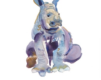 Nursery Art, Animal painting,Watercolor  Art,Nursery Art Print, Kids Art, Baby Rhino