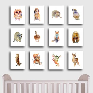 Woodland Animal Watercolor Painting, Set of 12 Animals,Art Prints,Nursery Room Decor image 2