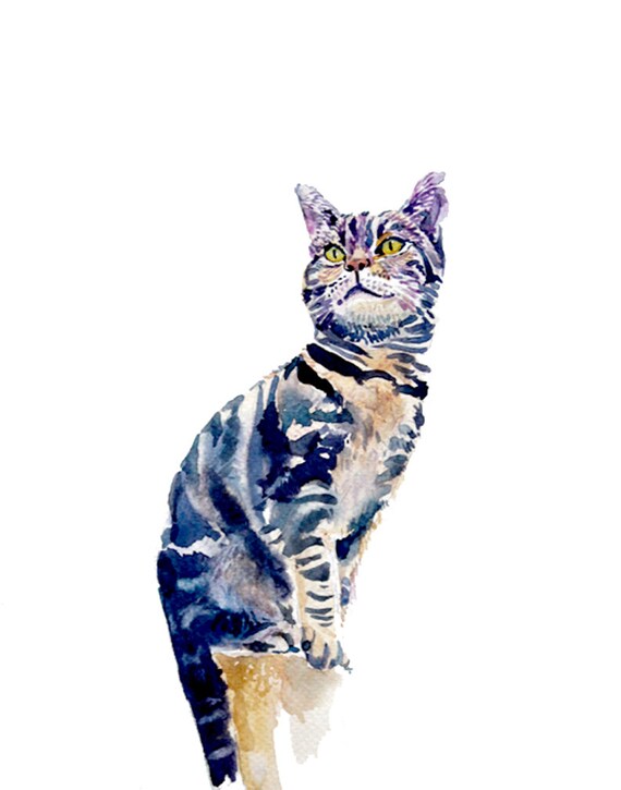 Custom Pet  Portrait - Custom Portraits - Animal Painting - 11x14inches   - Large  Watercolor Painting - Cats  -Art Gift   - Illustration