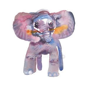 Childrens Art, Nursery Art, Elephant 4,  Animal Painting, Nursery Art Print,Original Watercolor  Painting
