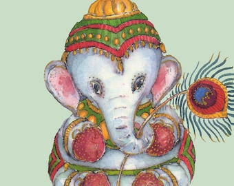 Ganesh - Watercolor Painting - Large Size - A3 42x 29.7cm - Art Print -  Elephant