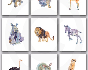 Nursery Print Set, Safari  Nursery, Animal art, Watercolor Painting, Kids Art, Childrens  Art Prints