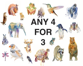 Nursery Animal Print Set,Watercolor Paintings, Watercolor Animals, Kids Art, Animal  Art,Animal Prints