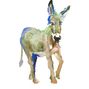 Donkey - Size 8x10in - Watercolor Painting - Art Print - Nursery Art