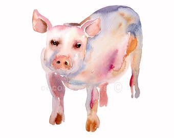 Pig - Size 8x10 in - Animal  Painting - Watercolor  Painting - Nursery Art Print