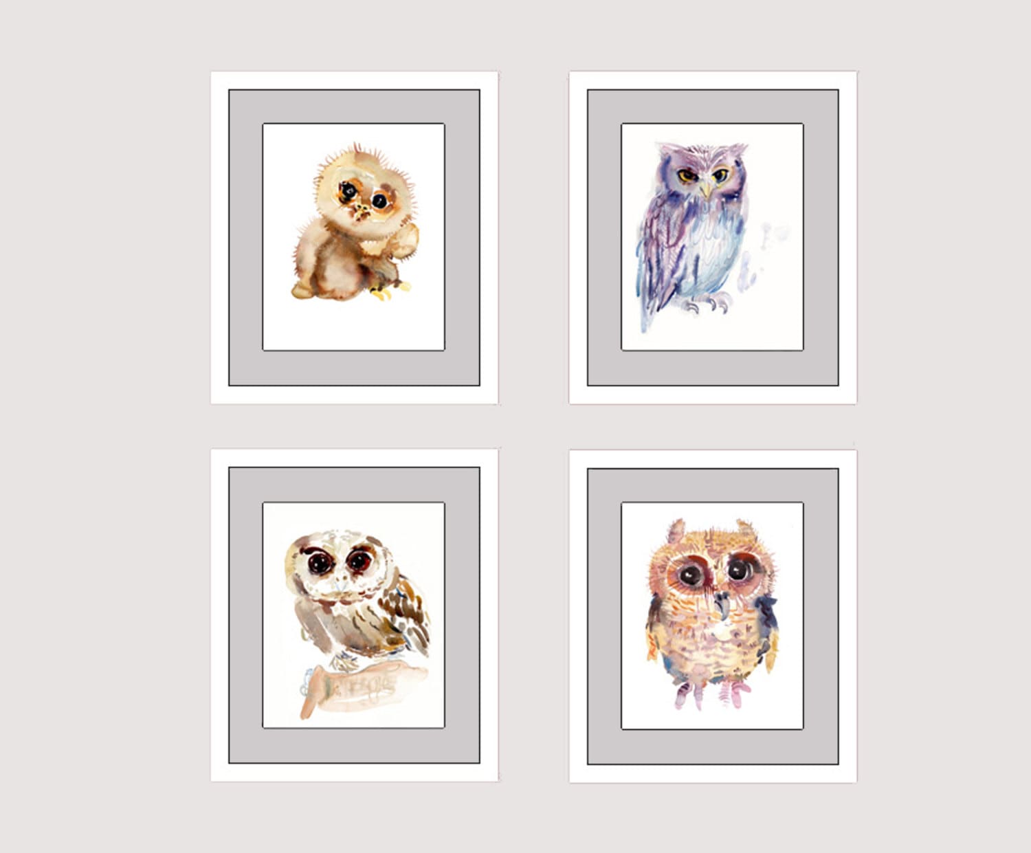 Owls, Bird Paintings - Watercolor Paintings - Nursery Art Prints