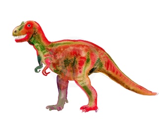Childrens Art - dier schilderij - 8 x 10 inch - aquarel Painting - Art Print - Tyrannosaurus 2