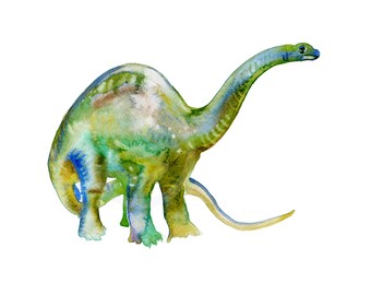 Childrens Art - Animal Painting - 8 x 10 inches  - Watercolor Painting - Art Print -  Apatosaurus