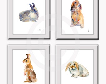 Kids Room, Nursery Art, Children's Art, Animal Paintings,Watercolor Paintings, Rabbit Prints, Prints for Girl's Room