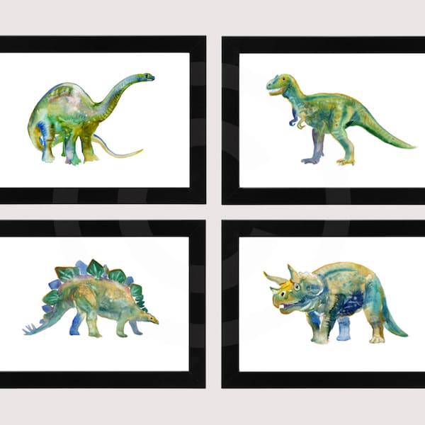 Dinosaurs, Watercolor Paintings,  Dinosaur Collection, Dinosaur Prints  Apatosaurus, Tyrannosaurus,Stegosaurus and Triceratops Nursery Art