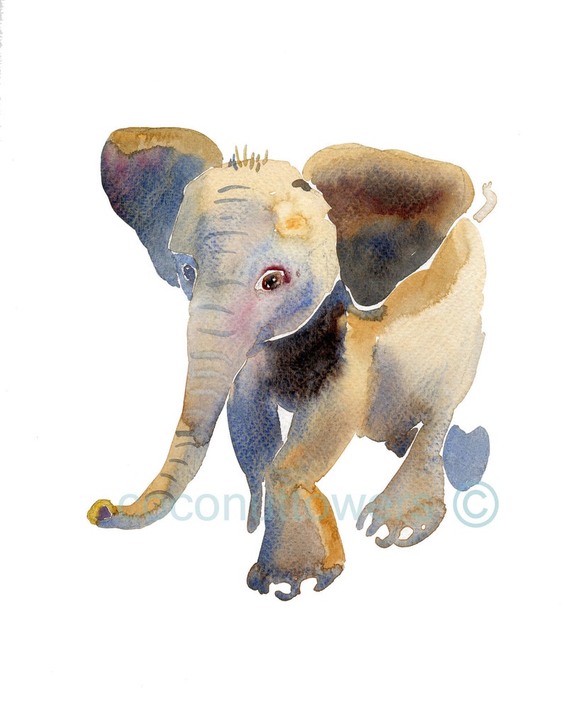 Baby Elephant 2, Elephant Art Elephant Print Baby Elephant Watercolor Elephant Decor Elephant Wall Art image 1