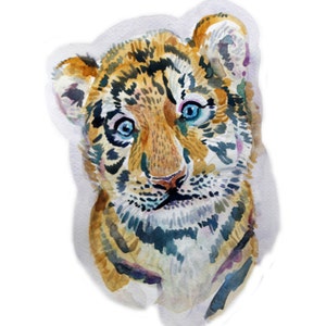 Tiger Cub 2  -  Watercolor Animal  - size 11 x 14 in  - Watercolor  Painting - Animal Art Print