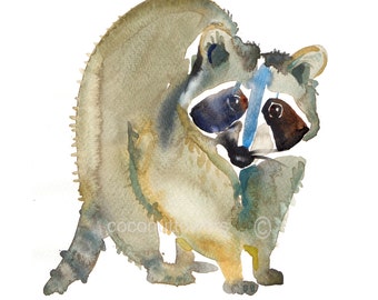 Raccoon, Children's Art - Watercolor Painting - Animal Painting - Size 8x10inches  -  Art Print