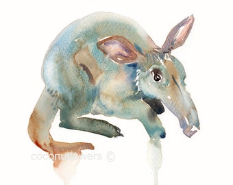Aardvark, Children's Art - Animal Painting - size 8x10in - Watercolor  Art- Nursery Art Print