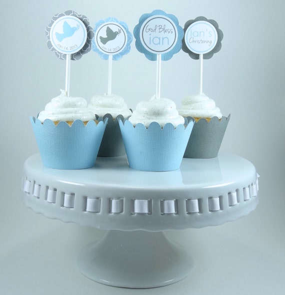 Items similar to Christening Cupcake Toppers Baptism Decorations on Etsy