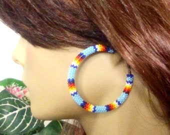 Peyote Beaded Hoop Earrings - Hoop Earrings - Beaded Hoops - Stud Hoop s- Jewelry - Seed Bead Earrings - Peyote Beaded Earrings