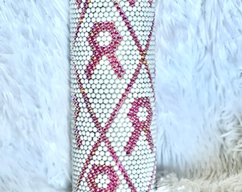 20 Oz. Bling Tumbler For Hot Or Cold Drinks, Cancer Awareness Pink Ribbon Skinny Tumbler, Beverages, Travel Mugs, Drinks, Office, Gifts,