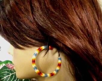 Peyote Beaded Hoop Earrings - Hoop Earrings - Beaded Hoops - Stud Hoop s- Jewelry - Seed Bead Earrings - Peyote Beaded Earrings