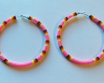 Hoop Earrings - Extra Large Hoops - Beaded Hoop Earrings - Jewelry - Earrings - Large Hoop Earrings - Big Earrings - Big Hoops - Pink Hoops