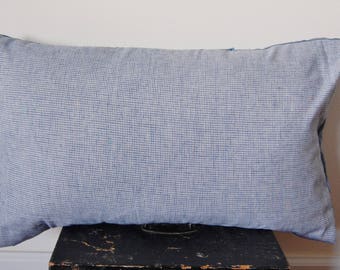 24" x 16" Shades of Blue & White Throw Pillow Cushion Neutral Summer Print Pattern Handmade Long Large Size Cotton Fabric Featherdown Insert