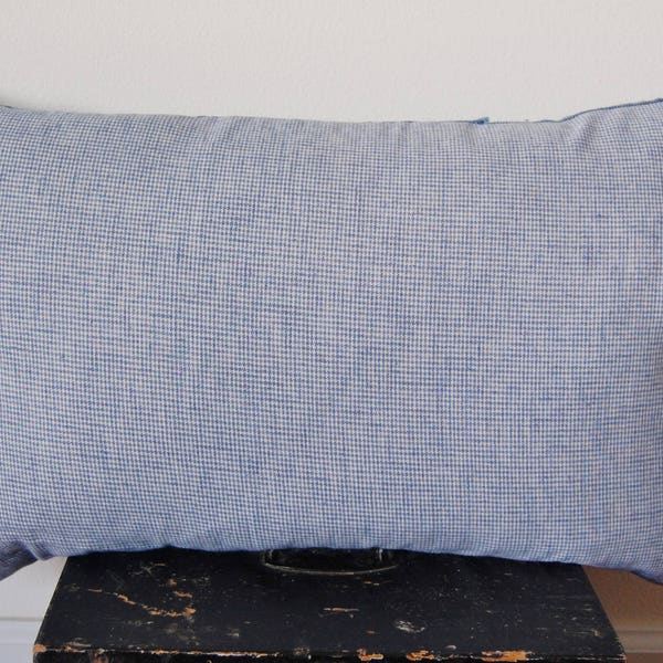 24" x 16" Shades of Blue & White Throw Pillow Cushion Neutral Summer Print Pattern Handmade Long Large Size Cotton Fabric Featherdown Insert