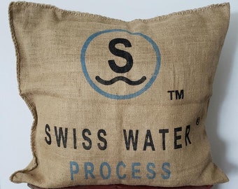 24" x 24" Burlap Swiss Water Process Pillow XL Fabric Sack Rustic Chic Neutral Natural European Square Euro Throw Cushion Handmade Upcycled