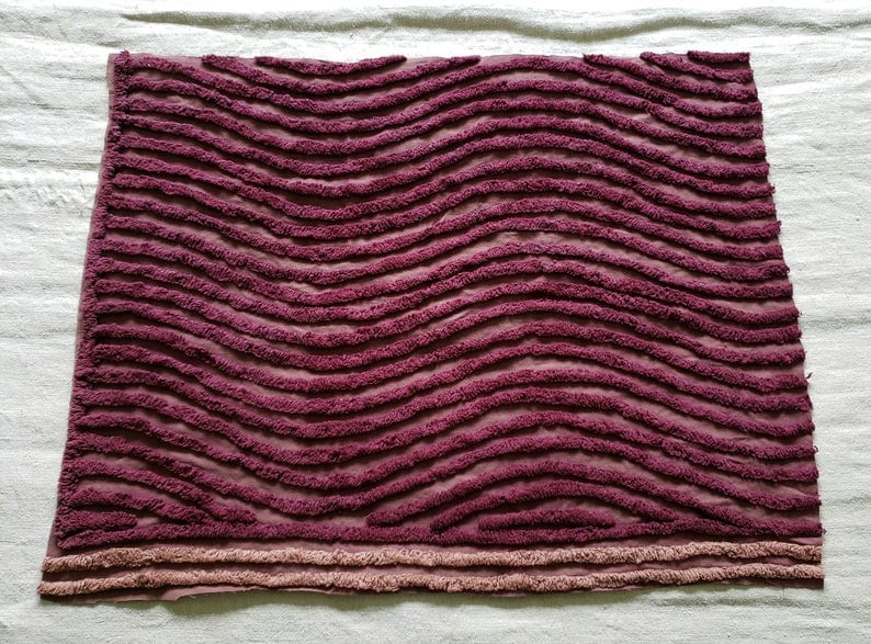 Vintage Chenille Fabric Fat Quarters 18 x 22 Inches Set of 4 Craft Pieces Bedspread Cutters Assorted Colors White Yellow Dark Burgundy LOT 8
