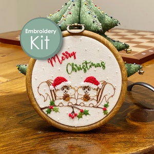 Embroidery Kit - Christmas Ornaments Hand Embroidery Full Kit for Beginners and Seasoned stitchers - Wall Art DIY Needlework Gift