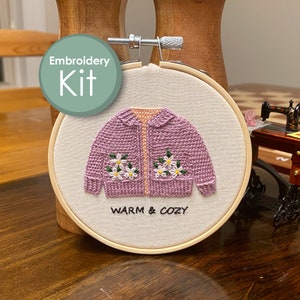 Embroidery Kit - Winter Sweater Christmas Ornament Embroidery Kit for Beginners and Seasoned stitchers - Wall Art DIY Needlework Gift