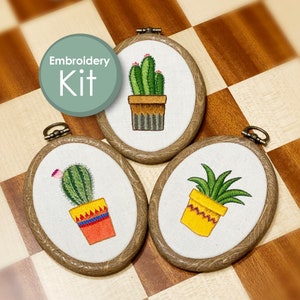 Embroidery Kit - Cactus Hand Embroidery Full Kit for Beginners and Seasoned stitchers - Wall Art DIY Needlework Gift