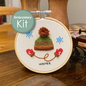 Embroidery Kit - Winter Hat Christmas Ornament Embroidery Kit for Beginners and Seasoned stitchers - Wall Art DIY Needlework Gift